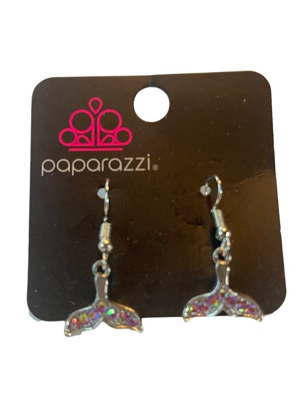 paparazzi pink silver color dangle earrings pierced  fish mermaid tail READ
